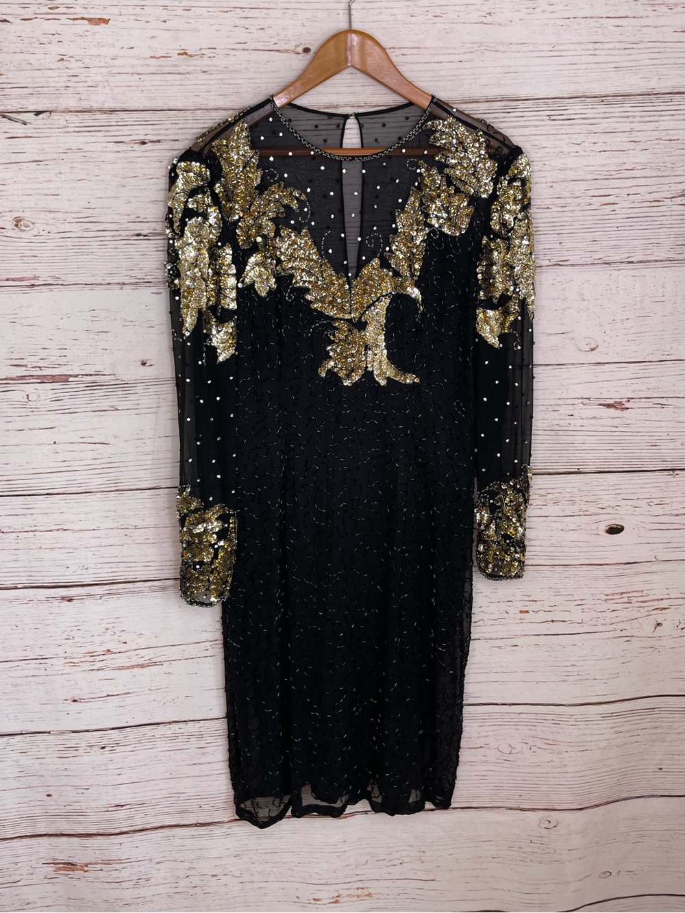 Niteline vintage gold beaded sequin silk dress